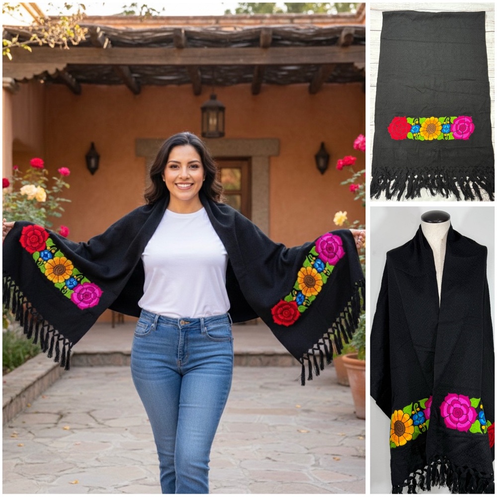 Floral Embroidered Black Sweater